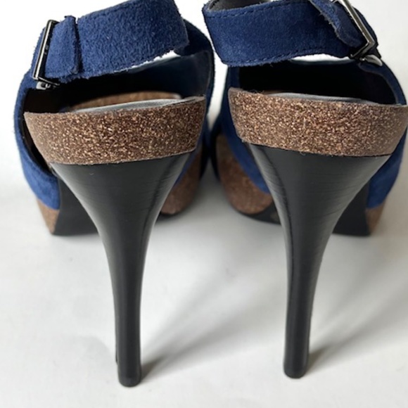 BCBGeneration Shoe Greer Open Toe Criss Cross Strap High Heel Blue Suede - Picture 3 of 7